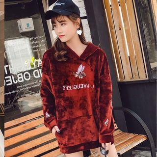 Bee Embroidered Velvet Hoodie