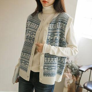 Wool Blend Patterned Knit Vest