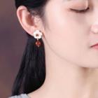 Flower Gemstone Dangle Earring 1 Pair - White & Red - One Size