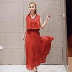 Mock Two Piece Sleeveless A-line Dress