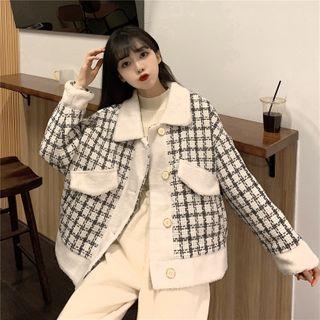 Collared Plaid Coat White - One Size