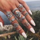 Set Of 11: Crisscross Ring + Rhinestone Ring + Alloy Ring Set Of 11 - Silver - One Size