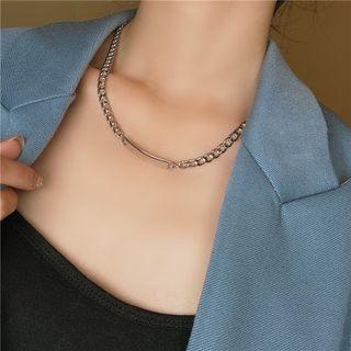 Curved Bar Alloy Choker Choker - Silver - One Size