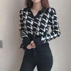 Long-sleeve Houndstooth Knit Top Houndstooth - Black & White - One Size
