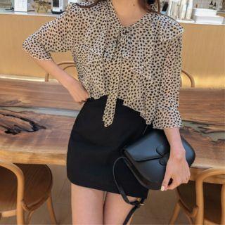 Ruffled Leopard Chiffon Blouse Ivory - One Size