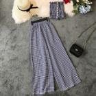 Set: Plaid Smocked Tube Top + Plaid Wide Leg Pants