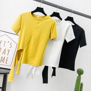 Tie-side Asymmetric Plain T-shirt