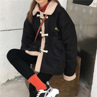 Letter Embroidered Shearling Panel Toggle Coat