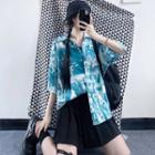 Elbow-sleeve All-over Print Shirt Blue - One Size