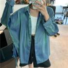 Slit-hem Glitter Shirt Bluish Green - One Size