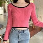 Contrast Trim Knit Top Pink - One Size