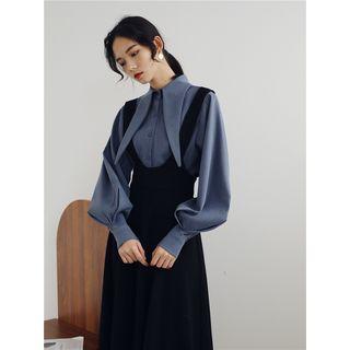 Set: Lantern-sleeve Shirt + Suspender A-line Skirt