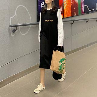 Mock Two-piece Long-sleeve Midi T-shirt Dress