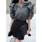 Frill-shoulder Puff-sleeve Blouse