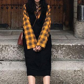 Set: Plaid Shirt + Pinafore Dress