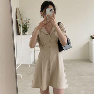 Short Sleeve Collar Placket Mini A-line Dress