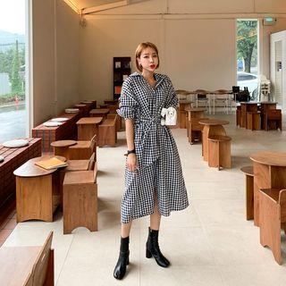 Gingham Maxi Shirtdress With Belt Black - One Size