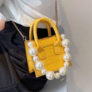 Top Handle Faux Pearl Chain Crossbody Bag