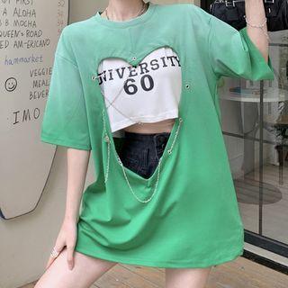 Elbow-sleeve Heart Cut-out T-shirt / Camisole Top