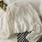 Puff-sleeve Embroidered Loose Blouse White - One Size