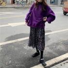Lettering Sweatshirt / Flower Print Midi A-line Skirt