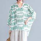 3/4-sleeve Printed Tunic Top Green & White - One Size