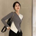 Long-sleeve Two-tone Fitted Knit Top
