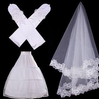 Bridal Set: Wedding Veil + Gloves + Petticoat Crinoline