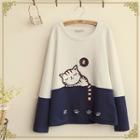 Cat Print Two-tone Sweatshirt
