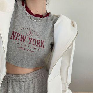 Short-sleeve Lettering Cropped T-shirt / Zip Hoodie
