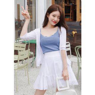Elbow-sleeve Scallop-edge Cardigan