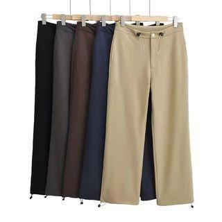 High Waist Plain Drawstring-cuff Dress Pants
