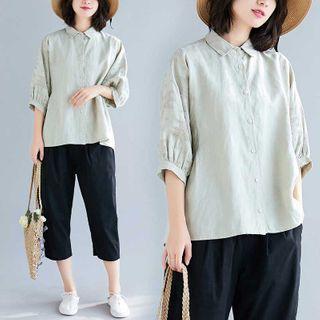 Embroidered Elbow-sleeve Shirt As Shown In Figure - One Size