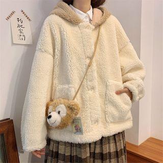 Two Tone Fleece Button-up Hooded Jacket