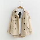 Trench Jacket / Tie Neck Blouse