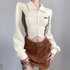 Two-tone Zipped Cropped Blouse / Mini Pencil Skirt