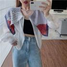 Mock Two-piece Long-sleeve Print Collar Light Jacket White - One Size