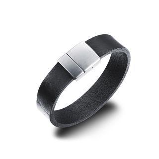 Simple Fashion Black Leather Bracelet Silver - One Size
