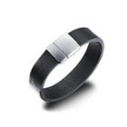 Simple Fashion Black Leather Bracelet Silver - One Size