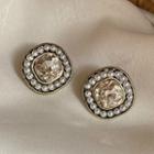 Rhinestone Faux Pearl Earring 1 Pair - Stud Earrings - Gold & White - One Size