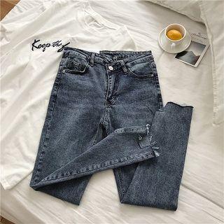Asymmetric High-waist Slim-fit Cropped Jeans