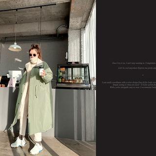 High-neck Fleece Lined Long Parka Khaki - One Size