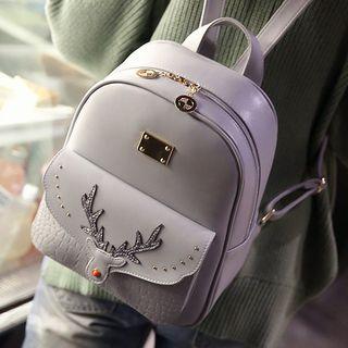 Set: Deer Faux Leather Backpack + Shoulder Bag