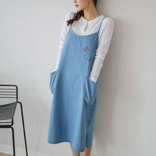 Spaghetti-strap Denim Midi Pinafore Dress
