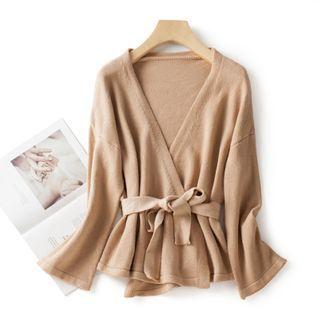 Tie-front Cardigan Khaki - One Size