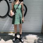 Sleeveless Plaid Dress Green - One Size
