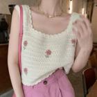Sleeveless Flower Embroidered Knit Top Almond - One Size