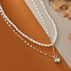 Heart Layered Necklace 1 Pc - Silver & White - One Size