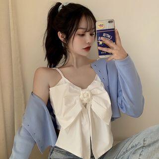 Spaghetti Strap Bow Top / Cropped Cardigan