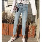 Cropped Straight-cut Jeans / Crew-neck Tank Top